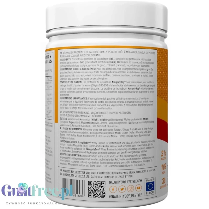 Naughty Boy Whey Protein Sticky Toffee Pudding 900g - gęsta odżywka białkowa WPI, WPC & MPC