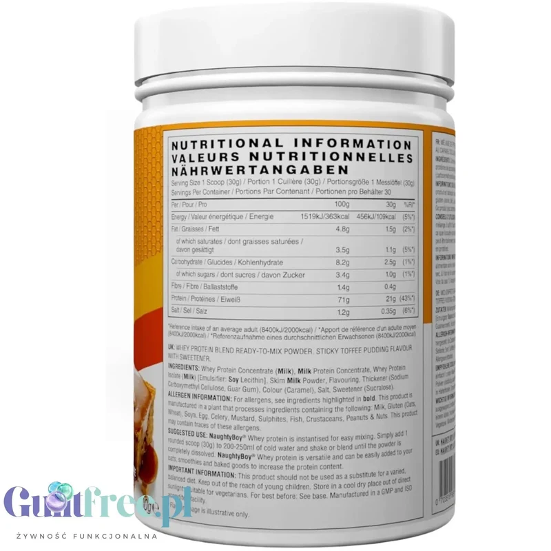 Naughty Boy Whey Protein Sticky Toffee Pudding 900g - gęsta odżywka białkowa WPI, WPC & MPC