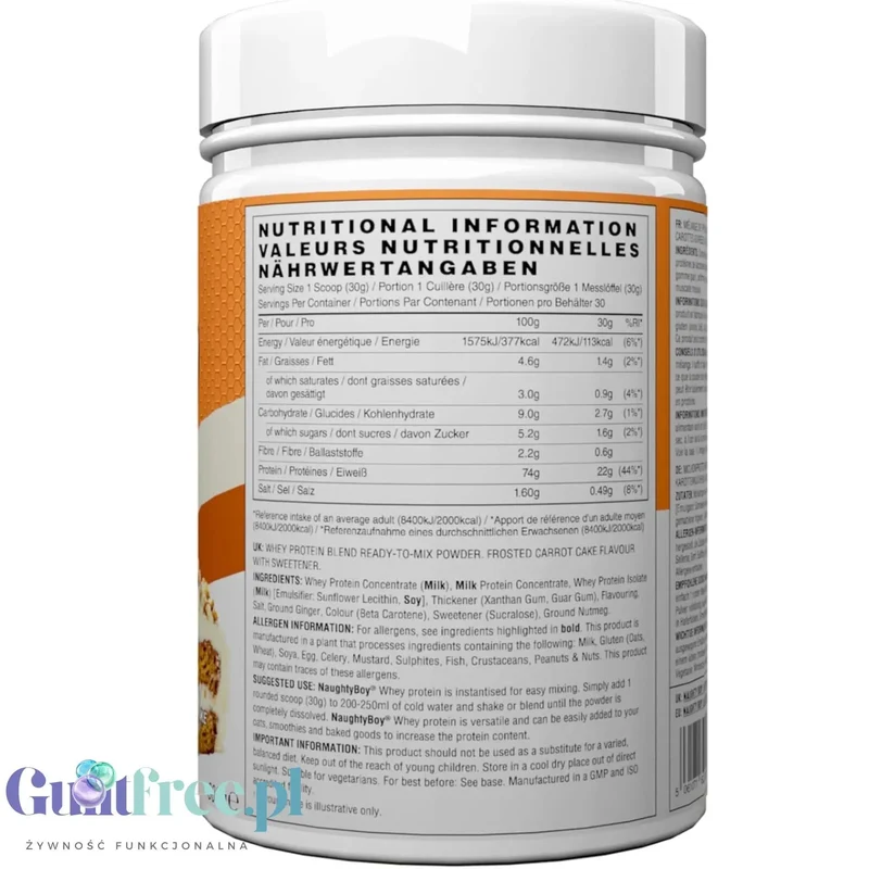Naughty Boy Whey Protein Frosted Carrot Cake 900g - gęsta odżywka białkowa WPI, WPC & MPC
