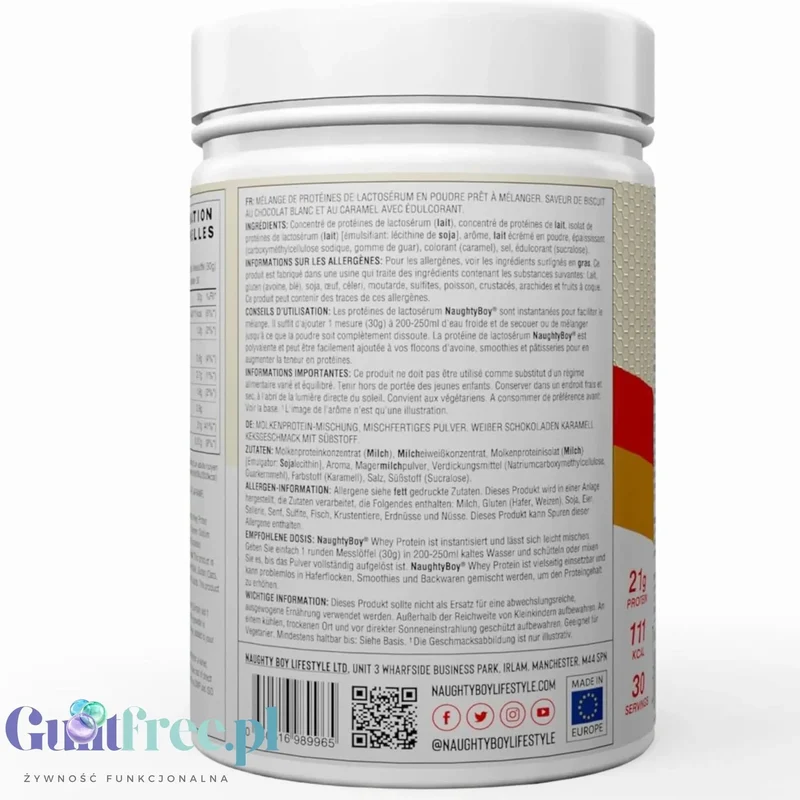 Naughty Boy Whey Protein White Chocolate Caramel Biscuit 900g - gęsta odżywka białkowa WPI, WPC & MPC