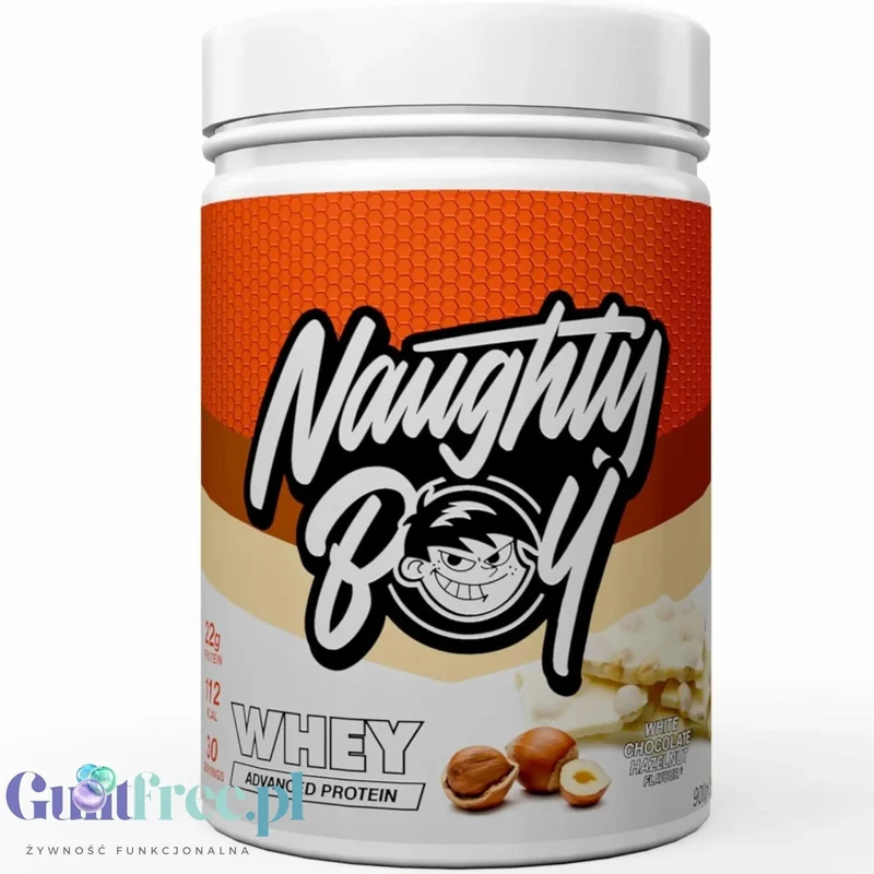 Naughty Boy Whey Protein White Chocolate Hazelnut 900g - gęsta odżywka białkowa WPI, WPC & MPC