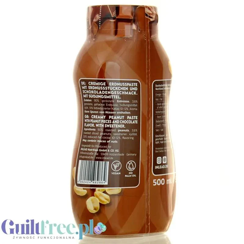 Inlead Peanut Squezze Chocolate 500ml - krem orzechowy w wyciskanej tubie, bez dodatku cukru