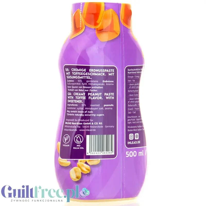 Inlead Peanut Squezze Toffee 500ml - masło orzechowe w tubie z nutą toffi i ksylitolem