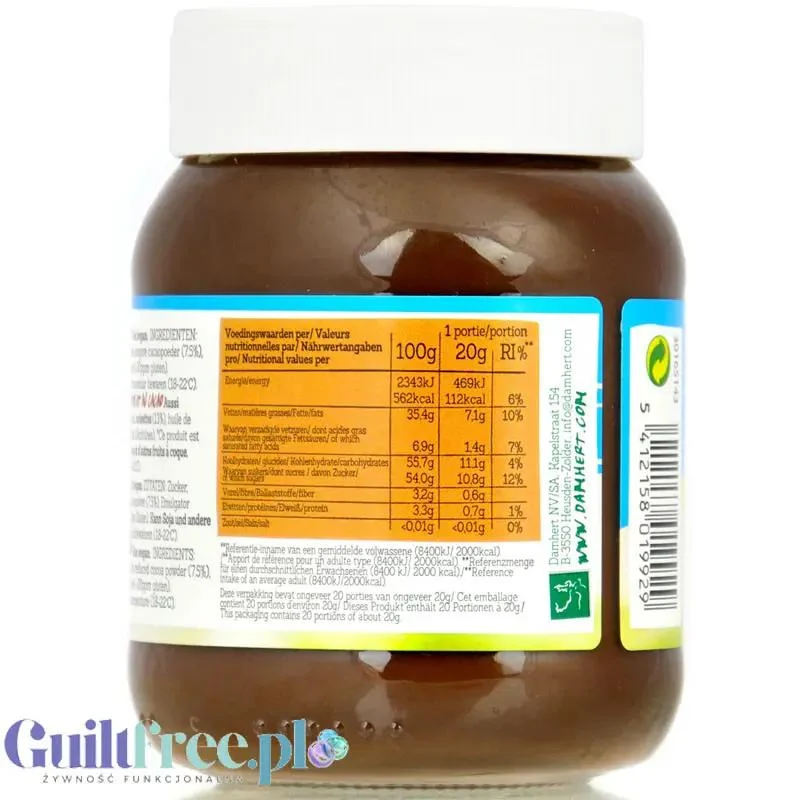Damhert Lactose Free Cocoa Spread - wegański bezglutenowy krem czekoladowo-orzechowy bez laktozy