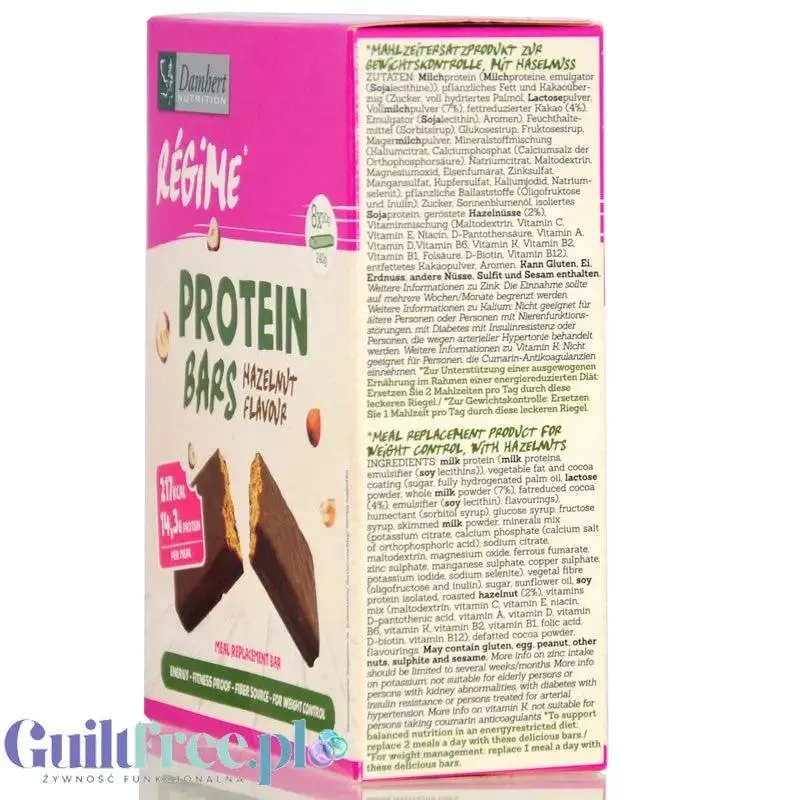 Damhert Regime Protein Bars Hazelnut 8 x 107kcal - batoniki orzechowe w czekoladzie