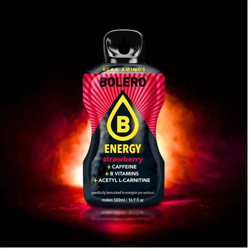 Bolero Energy Strawberry 14g - napój energetyczny bez cukru z kofeiną, L-karnityną i witaminami z grupy B