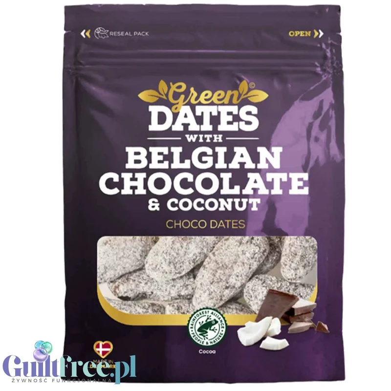 Green Dates Belgian Milk Chocolate & Coconut - daktyle w belgijskiej mlecznej czekoladzie z kokosem