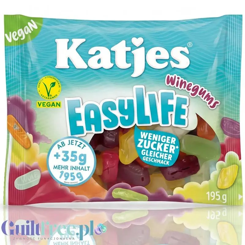 Katjes EasyLife Winegums 195g - wegańskie żelki 30% mniej cukru bez słodzików
