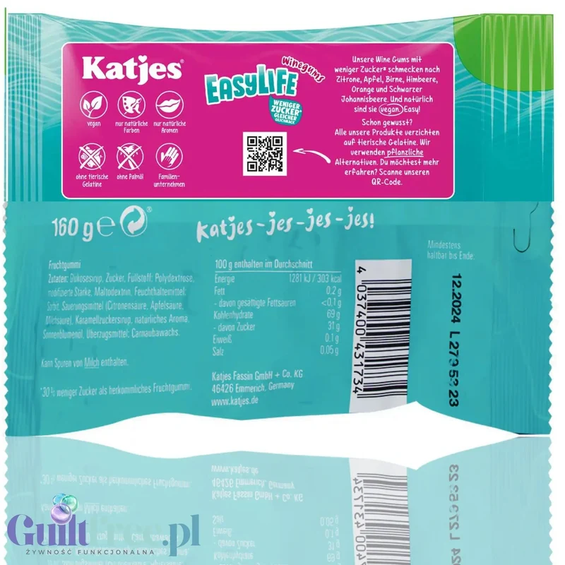 Katjes EasyLife Winegums 195g - wegańskie żelki 30% mniej cukru bez słodzików