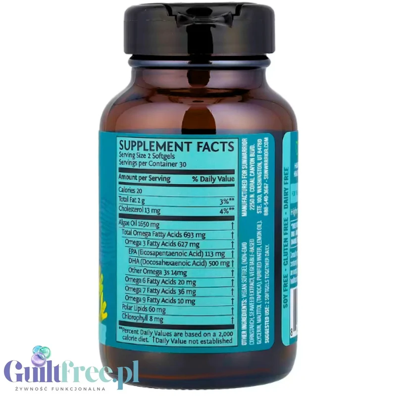Sunwarrior Algae-Based Omega-3 Vegan - kwasy omega na bazie alg, wegański kwas DHA + EPA