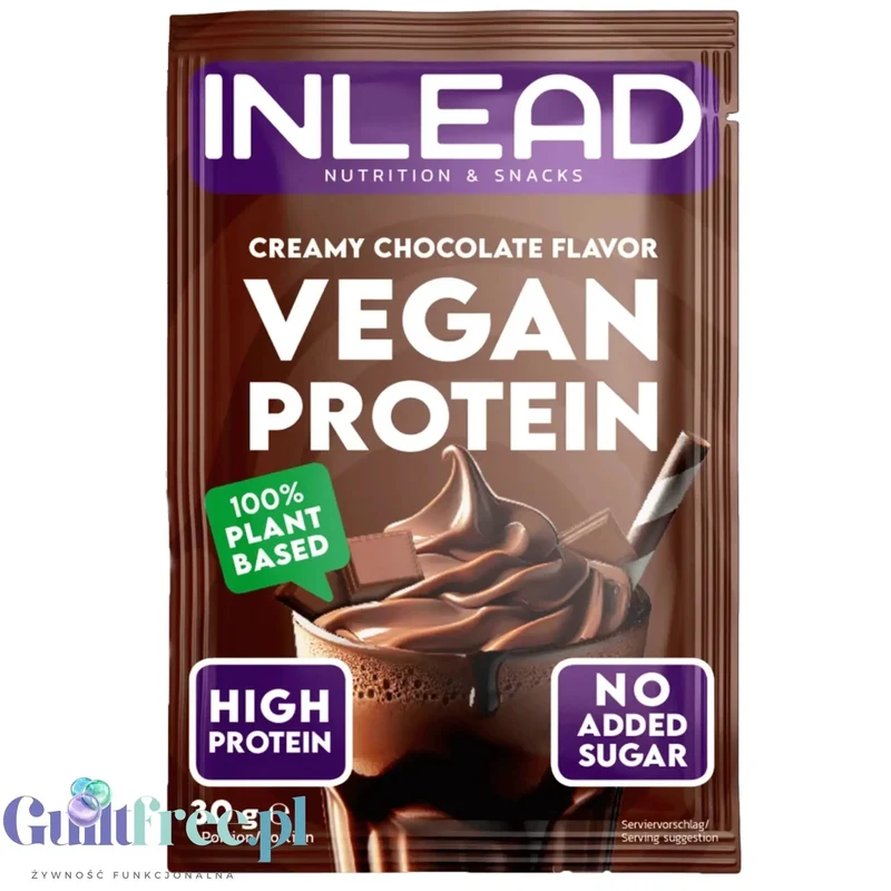 Inlead Vegan Protein Creamy Chocolate 30g - wegańska odżywka proteinowa na bazie 4 białek roślinnych ze stewią