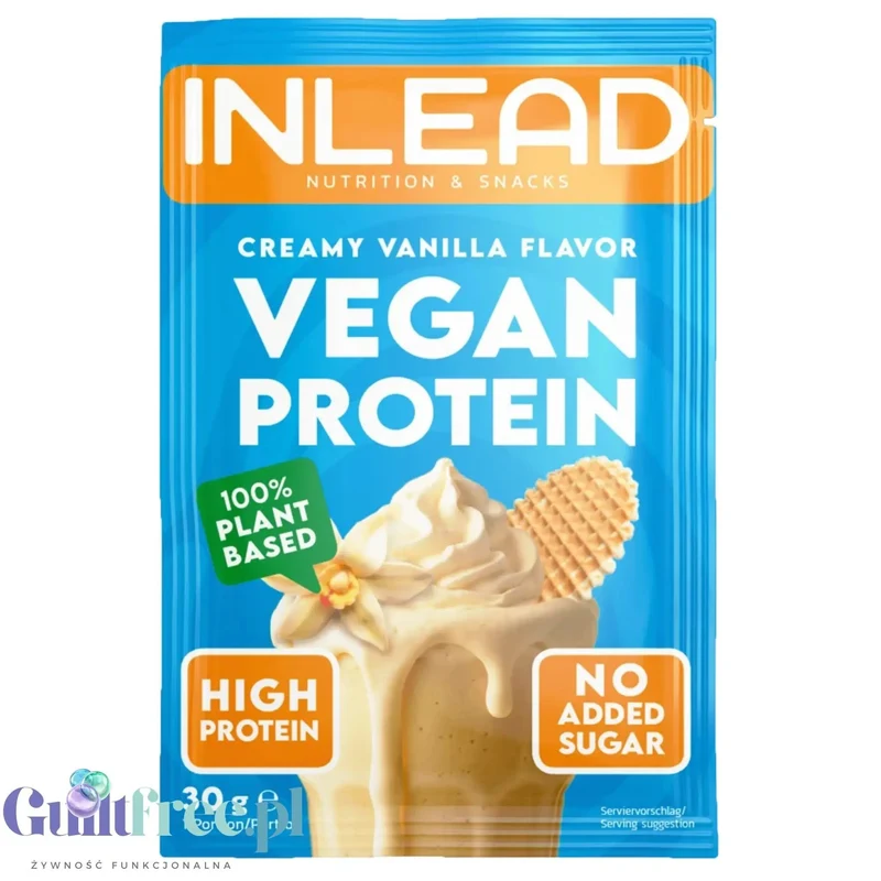 Inlead Vegan Protein Creamy Vanilla 30g - wegańska odżywka proteinowa na bazie 4 białek roślinnych ze stewią
