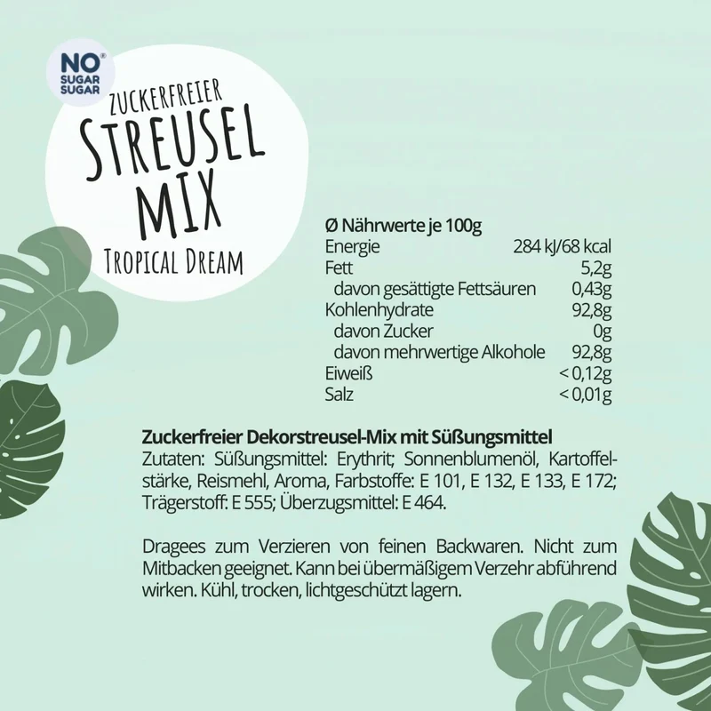 NO SUGAR SUGAR Streusel Mix Tropical Dream - posypka bez cukru z erytrolem 72kcal