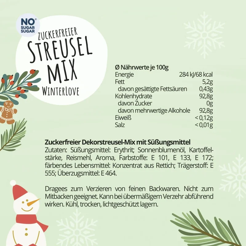 NO SUGAR SUGAR Streusel Mix Winter Love - świąteczna posypka bez cukru z erytrolem
