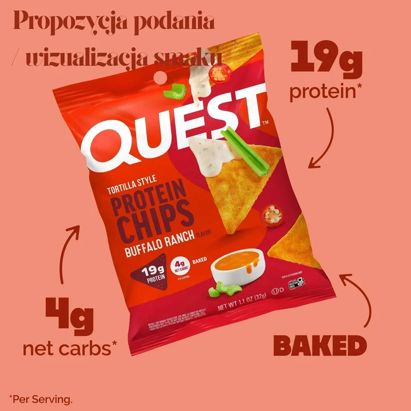 Quest Tortilla Chips, Buffalo Ranch - chipsy proteinowe 18g białka, OSTRE (!) Buffalo & Limonka