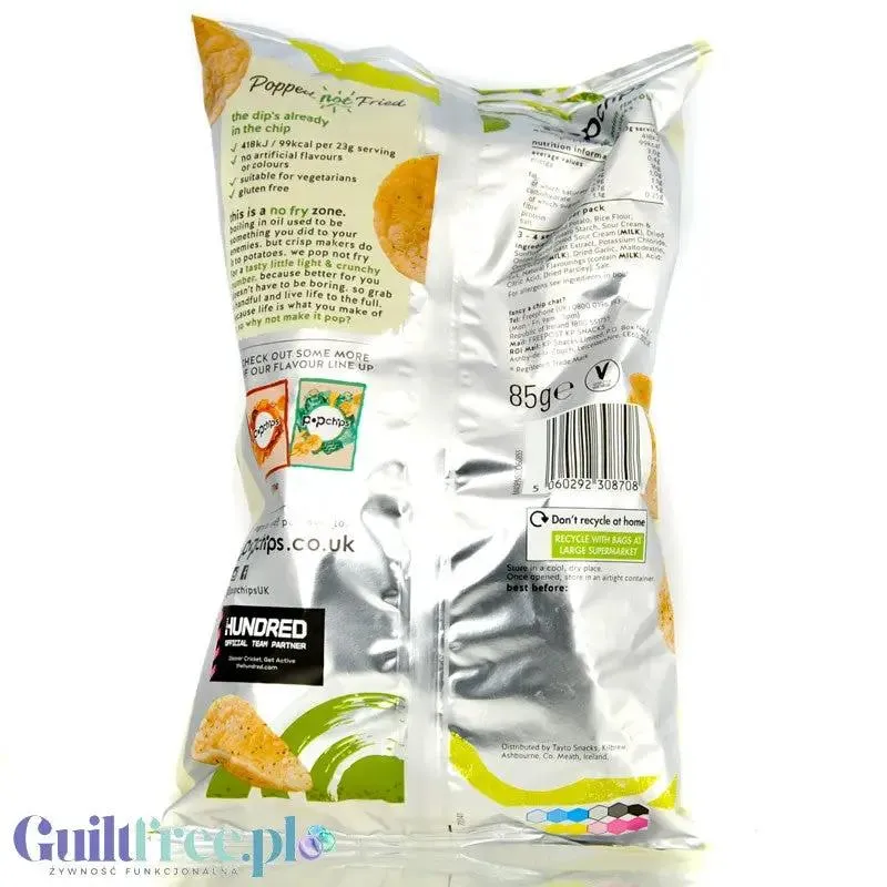 Popchips Cream & Onion 85g - pieczone chipsy 50% mniej tłuszczu, smak Śmietanka & Cebulka