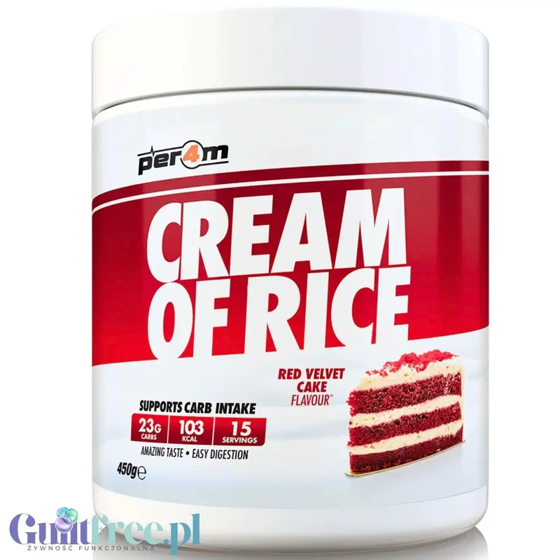 Per4m Cream of Rice, Red Velvet Cake 450g - kleik ryżowy bez cukru, regeneracyjny posiłek treningowy, smak Ciasto Czekoladowe