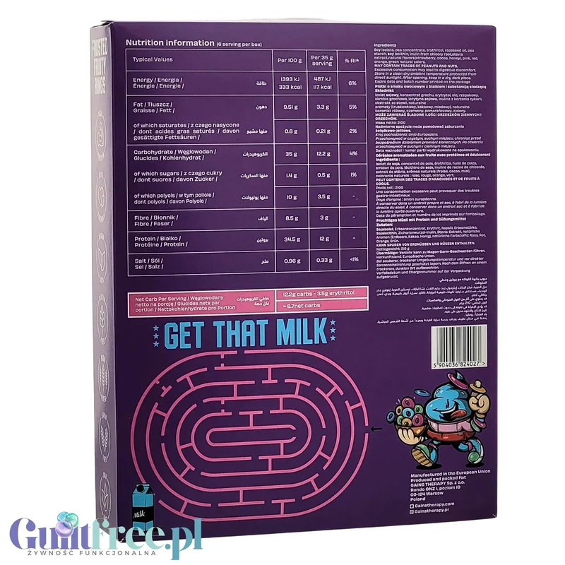 Gains Therapy Frost Rings - bezglutenowe keto płatki truskawka & miód o wysokiej zawartości białka