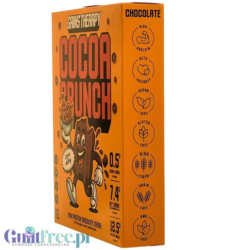 Gains Therapy Cocoa Crunch - bezglutenowe keto płatki czekoladowe o wysokiej zawartości białka