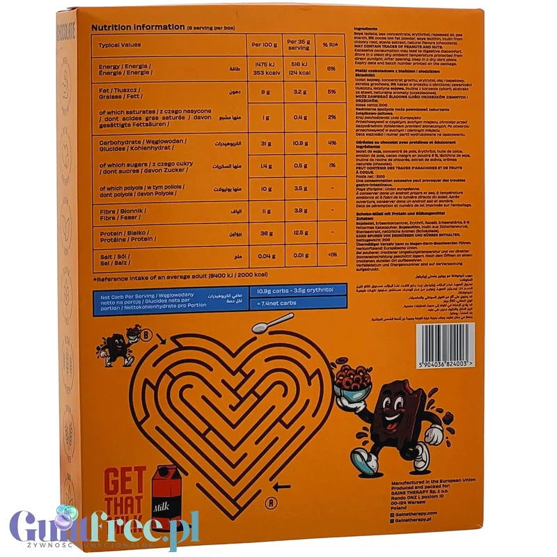 Gains Therapy Cocoa Crunch - bezglutenowe keto płatki czekoladowe o wysokiej zawartości białka