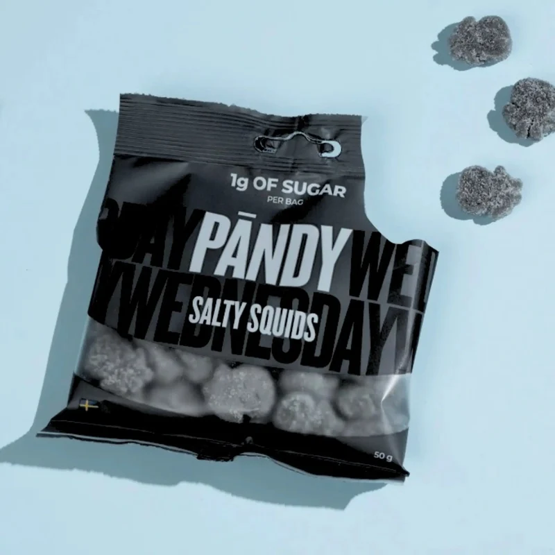 Pandy Candy Salty Squids - błonnikowe żelki bez cukru 45% mniej kalorii, słona Lukrecja