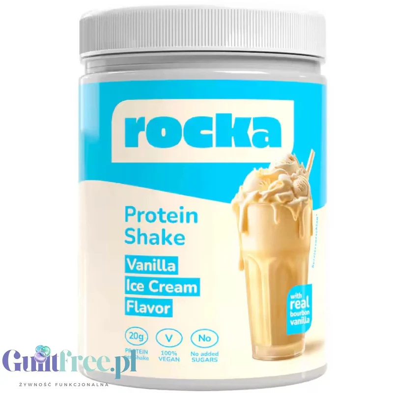 Rocka Nutrition Protein Shake Vanilla Ice Cream 0,3kg - wegańska odżywka białkowa 4 źródeł białka, Lody Waniliowe