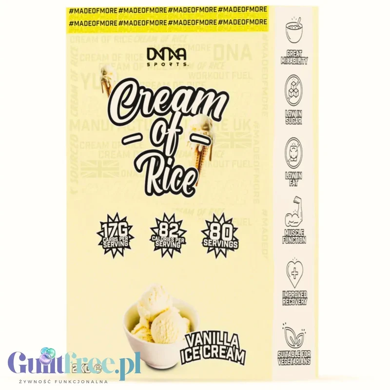 DNA Sports Cream of Rice, Vanilla Ice Cream 2kg - kleik ryżowy bez cukru, smak Lody Waniliowe