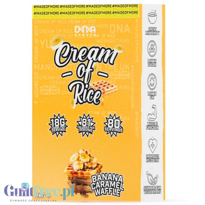 DNA Sports Cream of Rice, Banana Caramel Waffle 2kg - kleik ryżowy bez cukru, smak Gofry z Karmelem i Bananami