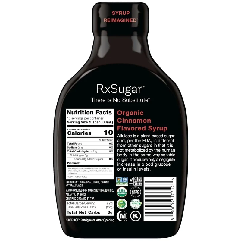 RxSugar Allulose 473ml, Cinnamon - słodzik, alluloza w płynnym syropie, smak cynamonowy