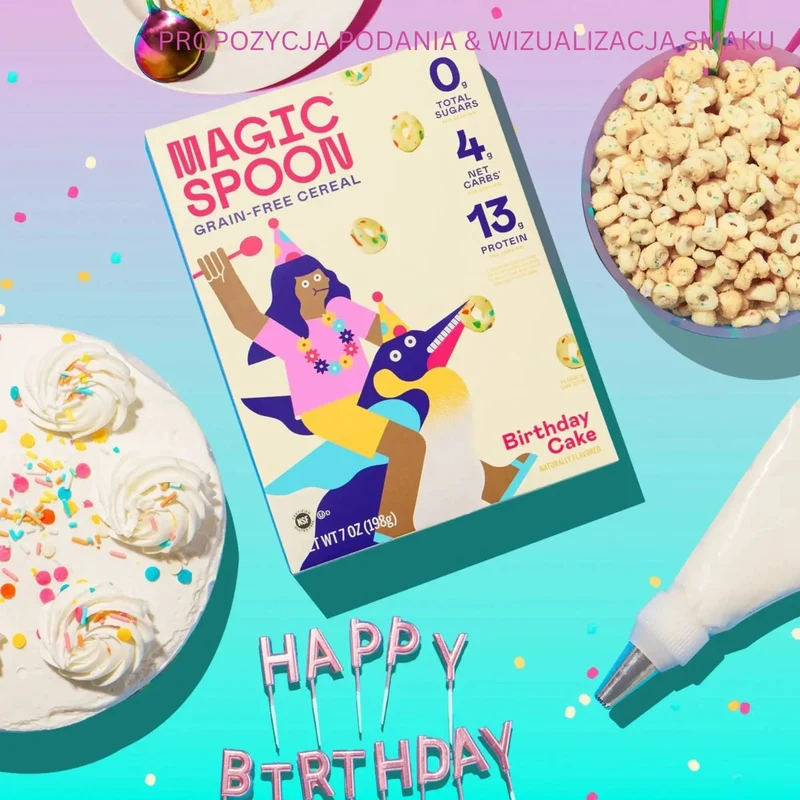 Magic Spoon Birthday Cake - proteinowe keto płatki śniadaniowe bez glutenu, soi i cukru