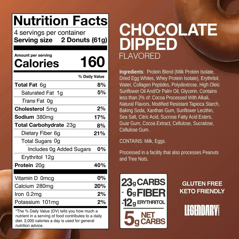 Legendary Foods Protein Donuts Chocolate Dipped - czekoladowe keto donuty bez glutenu 20g białka