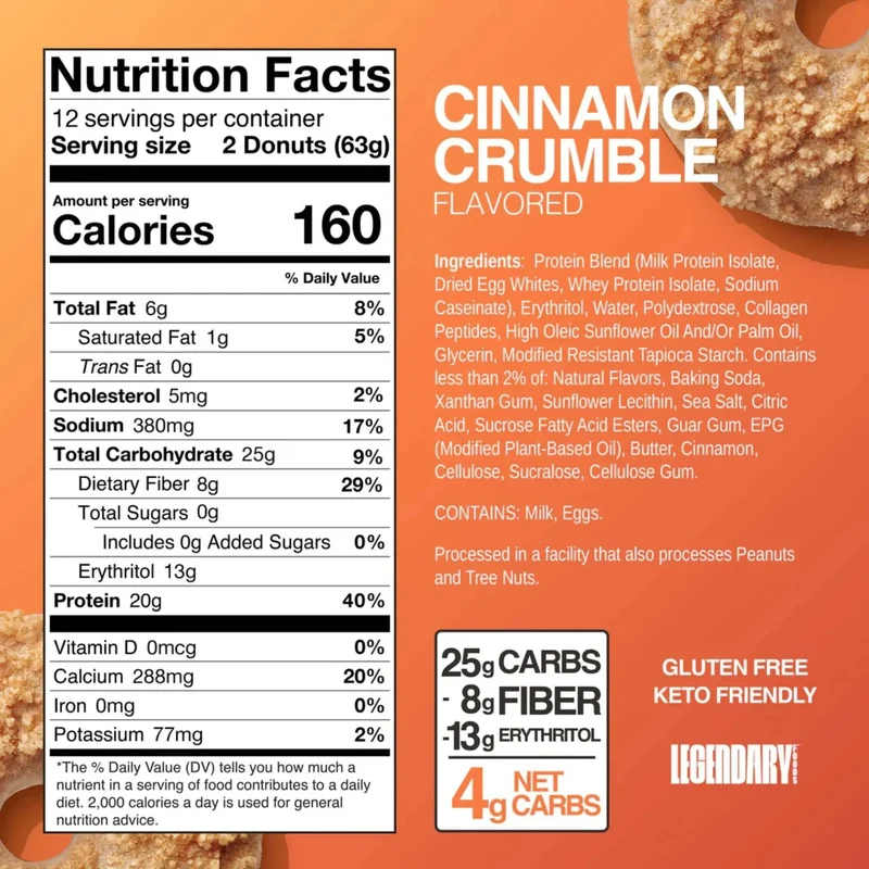 Legendary Foods Protein Donuts Cinnamon Crumble - donuty bez glutenowe 20g białka z posypką