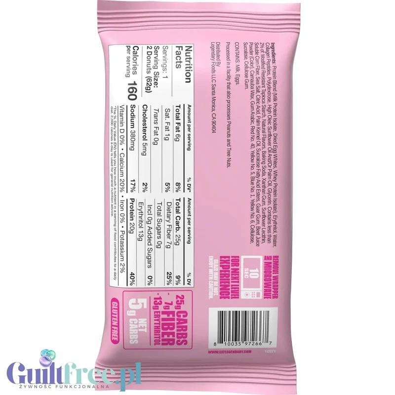 Legendary Foods Protein Donuts Pink Sprinkle - keto donuty proteinowe bez cukru i glutenu 20g białka