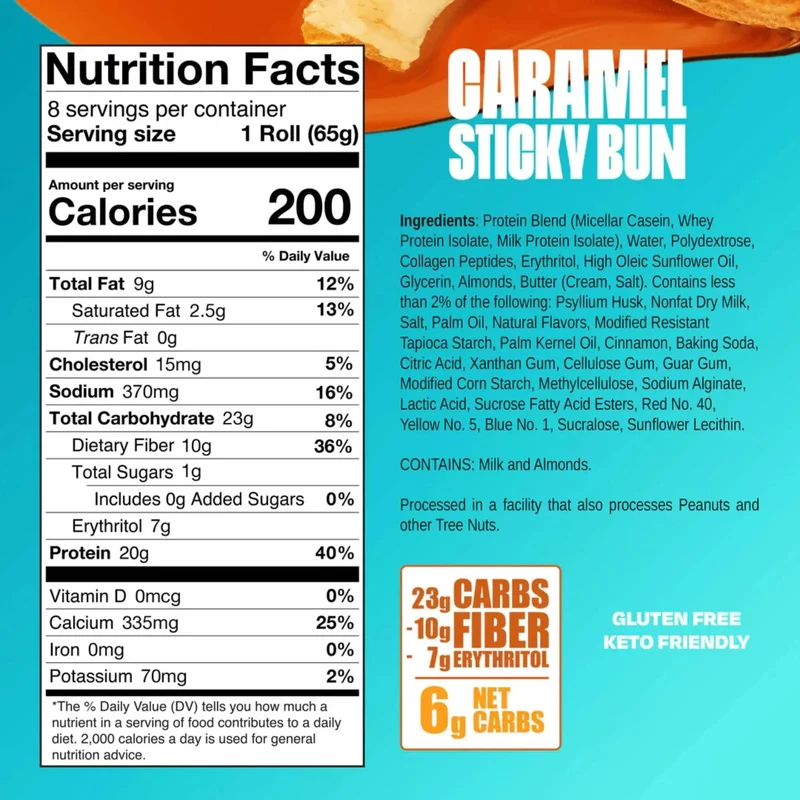 Legendary Foods Protein Sweet Roll Caramel Sticky Bun - proteinowe zawijane ciacho z karmelem i cynamonem bez cukru 20g białka