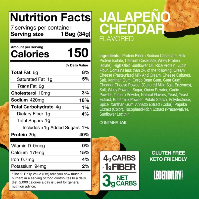 Legendary Popped Protein Chips, Jalapeno Cheddar - pikantne chipsy proteinowe 20g białka, smak Ser & Papryczka
