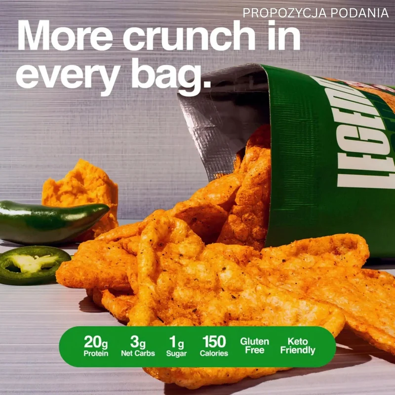 Legendary Popped Protein Chips, Jalapeno Cheddar - pikantne chipsy proteinowe 20g białka, smak Ser & Papryczka