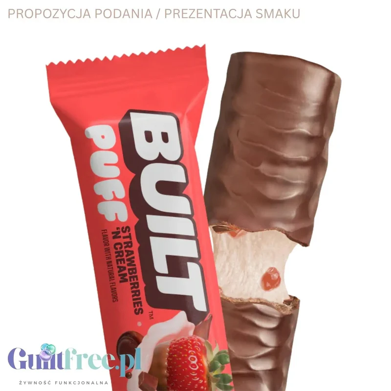 Built Bar Protein Puffs Strawberries 'N Cream - proteinowy baton marshmallow w czekoladzie 17g białka & 140kcal
