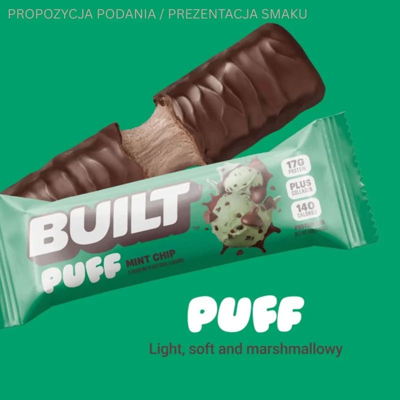 Built Bar Protein Puffs Mint Chip - proteinowy baton marshmallow w czekoladzie 17g białka & 140kcal