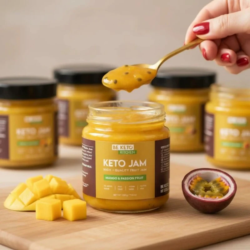 BeKeto Jam Mango & Passion Fruit - Keto Dżem™ Mango z Marakują 87kcal z erytrolem i ksylitolem