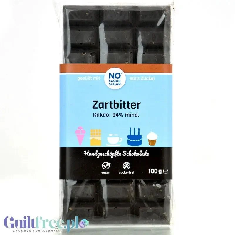 NO SUGAR SUGAR Schokolade Zartbitter 64% - rzemieślnicza gorzka czekolada bez cukru z erytrolem i stewią