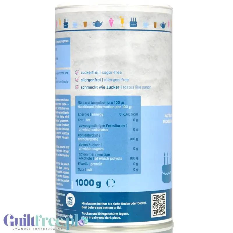 No SUGAR SUGAR Erythritol & Stevia 1kg - słodzik sypki bez kalorii substytut cukru 1:1