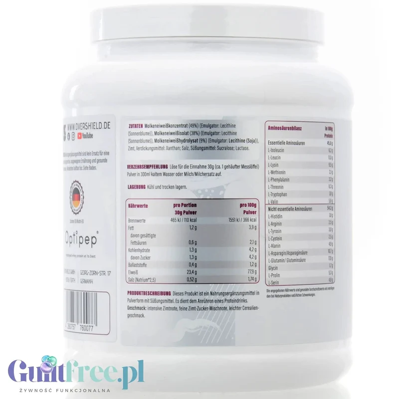 Overshield Crème de la Crème Whey Cini Cream Cereal - kremowe deserowe białko, odżywka WPC & WPI smak Płatków Cynamonowych