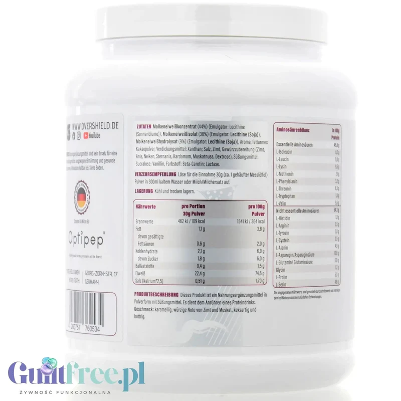 Overshield Crème de la Crème Whey Cini Cream Cereal - kremowe deserowe białko, odżywka WPC & WPI smak Płatków Cynamonowych