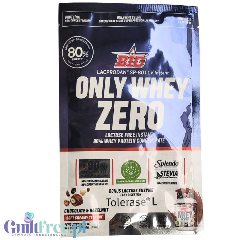 BIG® Only Whey Zero Chocolate & Hazelnut 30g - kremowa odżywka białkowa WPC Lacprodan 80 ze stewią