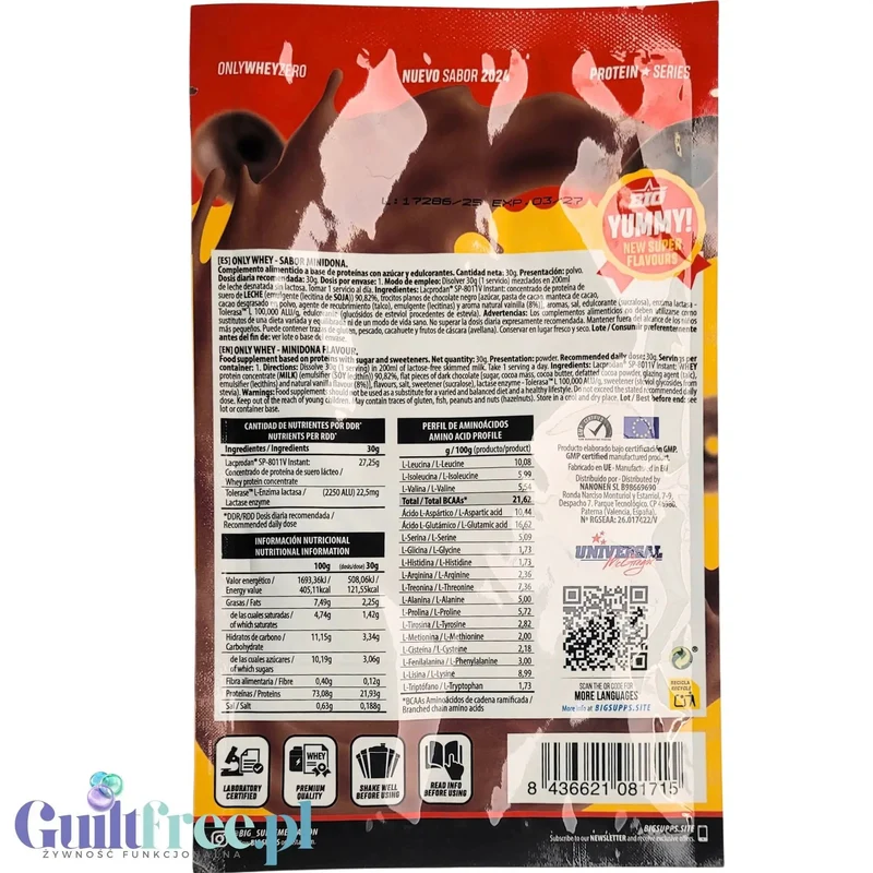 BIG® Only Whey Zero Minidona 30g - odżywka białkowa WPC Lacprodan o smaku dunutów z czekoladą