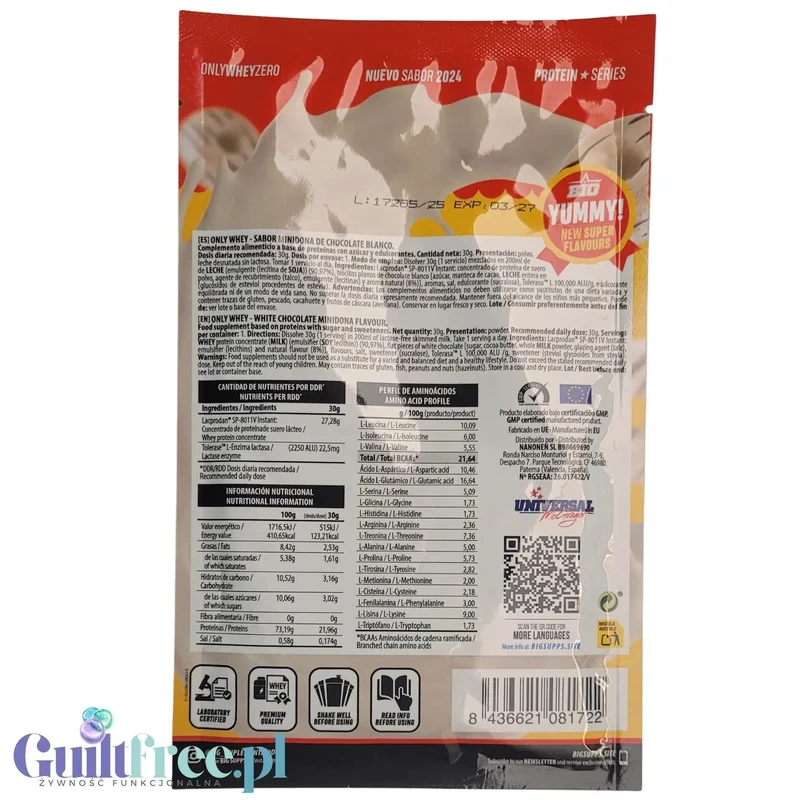 BIG® Only Whey Zero Minidona White Choco 30g - odżywka białkowa WPC Lacprodan z białą czekoladą