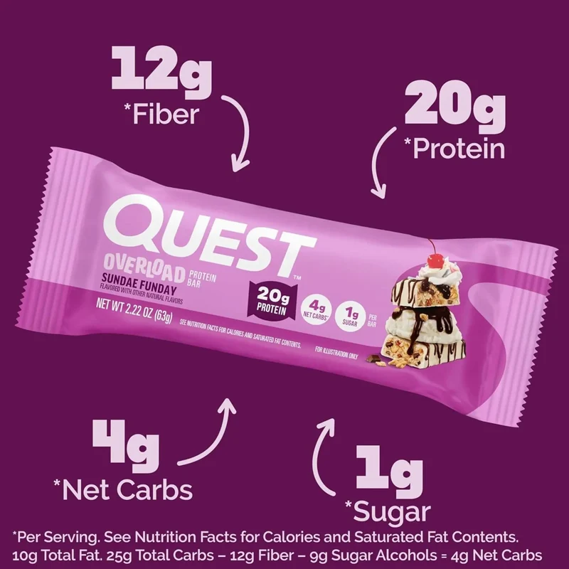 Quest Overload Sundae Funday - baton proteinowy bez cukru, 20g białka & 210kcal