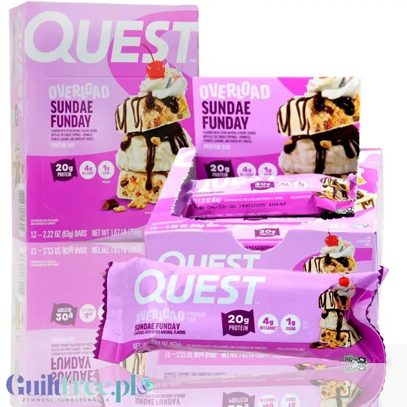 Quest Overload Sundae Funday BOX 12 szt - baton proteinowy bez cukru, 20g białka & 210kcal
