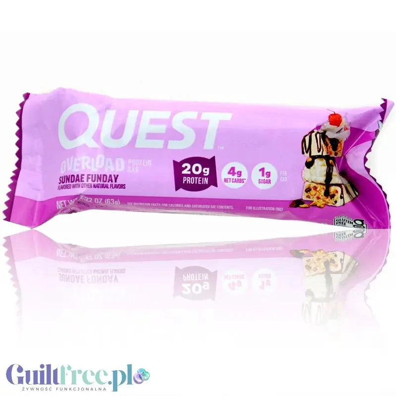 Quest Overload Sundae Funday BOX 12 szt - baton proteinowy bez cukru, 20g białka & 210kcal