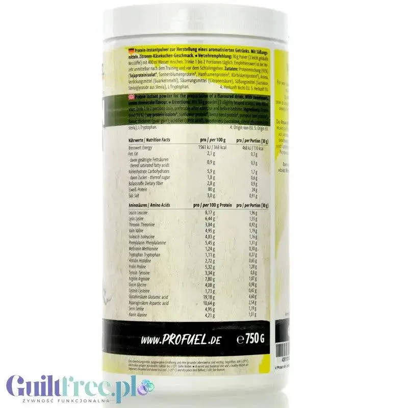 Pro Fuel V-Protein 4K Lemon Cheesecake 750g - wegańska odżywka proteinowa o smaku cytrynowego sernika